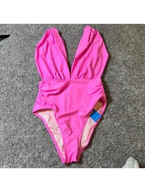 CUPSHE Pink Deep V One Piece Swimsuit size Small NWT